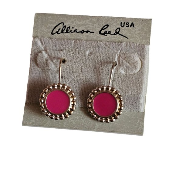 Vintage ALLISON REED Drop Dangle Fish Hook Pink Silver Tone  PIERCED EAR… - Picture 4 of 9